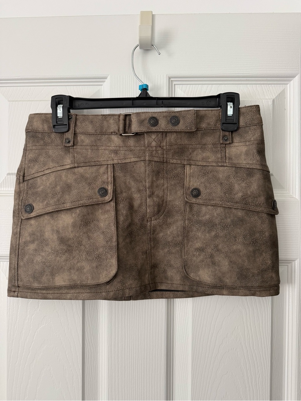 We The Free Distressed Brown Mini Skirt with Utility Pockets